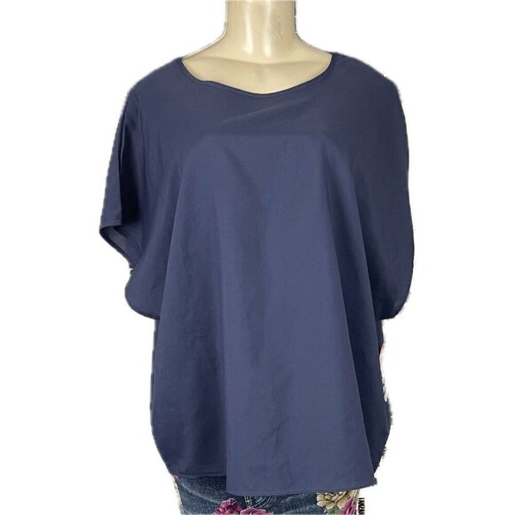Vicky Wayne Vintage 20W Navy Blue Crew Neckline Short Dolman Sleeve Shell Blouse - Picture 2 of 6